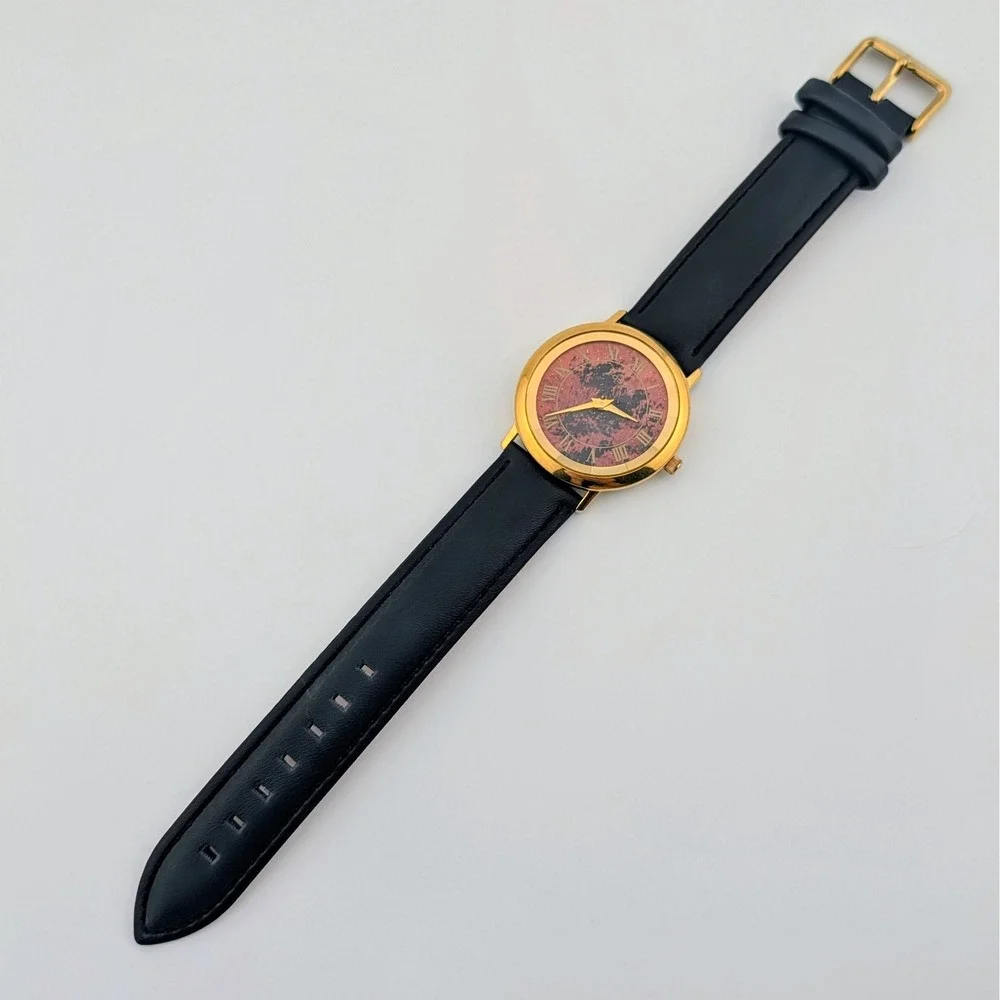 Vintage 1994 Fossil PC-7362 Unisex Watch Faceted Crystal Red Black Dial 34mm